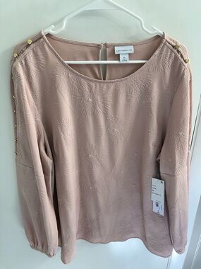 Liz Claiborne Dusty Rose Textured Button-Shoulder Blouse